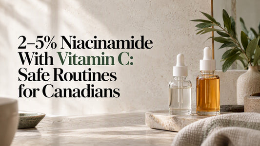 Two skincare serums on a calm vanity