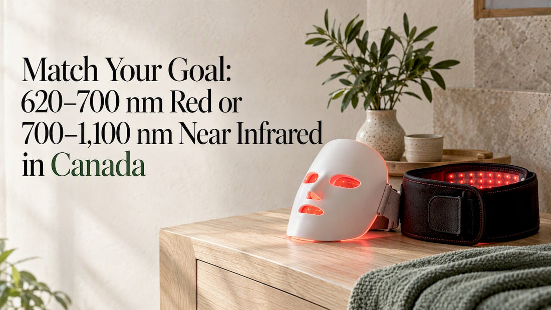 Red light mask and infrared belt on wood