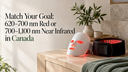 Red light mask and infrared belt on wood