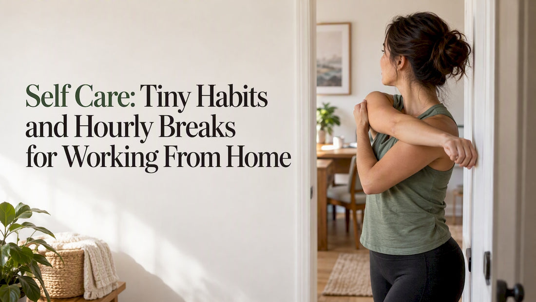 Woman stretching in a sunlit home doorway